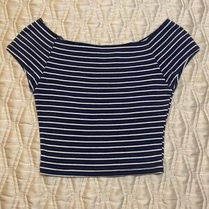 Brandy Melville Navy and White Striped Top